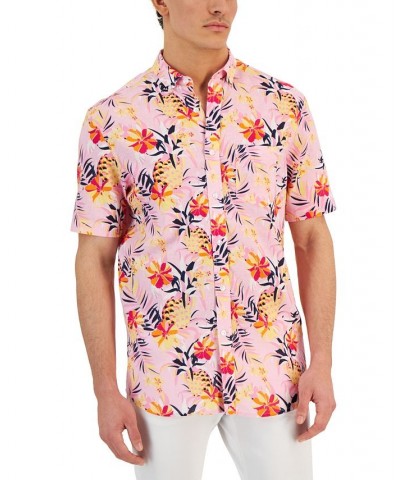 Men's Yvan Classic-Fit Textured Tropical Floral-Print Button-Down Shirt Pink $24.40 Shirts