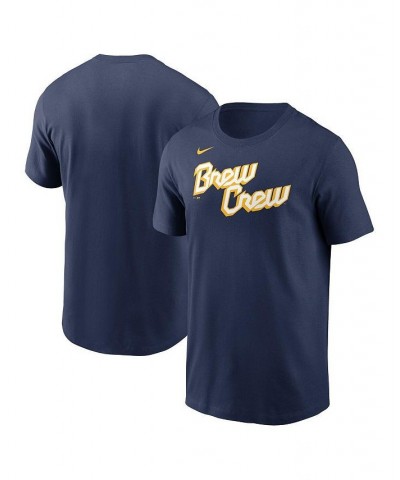 Men's Navy Milwaukee Brewers 2022 City Connect Wordmark T-shirt $25.64 T-Shirts