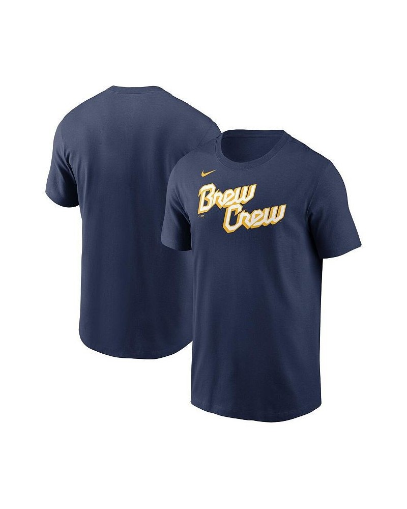 Men's Navy Milwaukee Brewers 2022 City Connect Wordmark T-shirt $25.64 T-Shirts