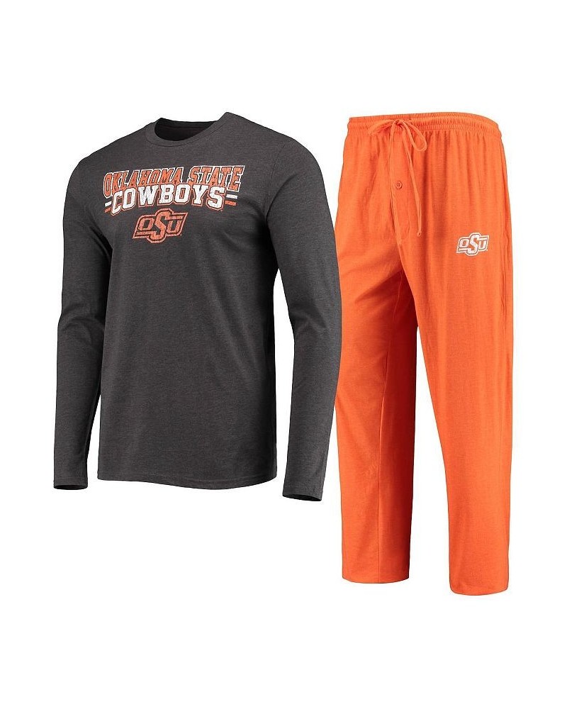 Men's Orange and Heathered Charcoal Oklahoma State Cowboys Meter Long Sleeve T-shirt and Pants Sleep Set $32.00 Pajama