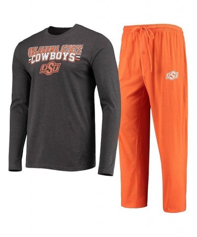 Men's Orange and Heathered Charcoal Oklahoma State Cowboys Meter Long Sleeve T-shirt and Pants Sleep Set $32.00 Pajama