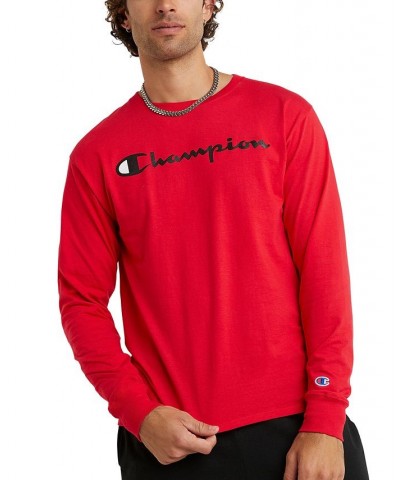 Men's Script-Logo Long Sleeve Tshirt Red $14.30 T-Shirts