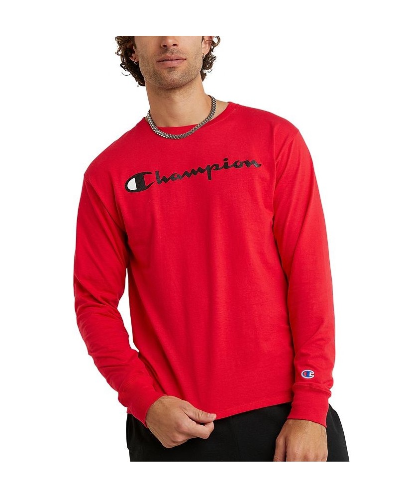 Men's Script-Logo Long Sleeve Tshirt Red $14.30 T-Shirts