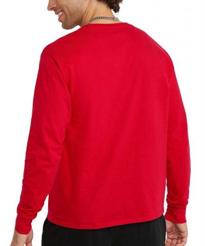 Men's Script-Logo Long Sleeve Tshirt Red $14.30 T-Shirts