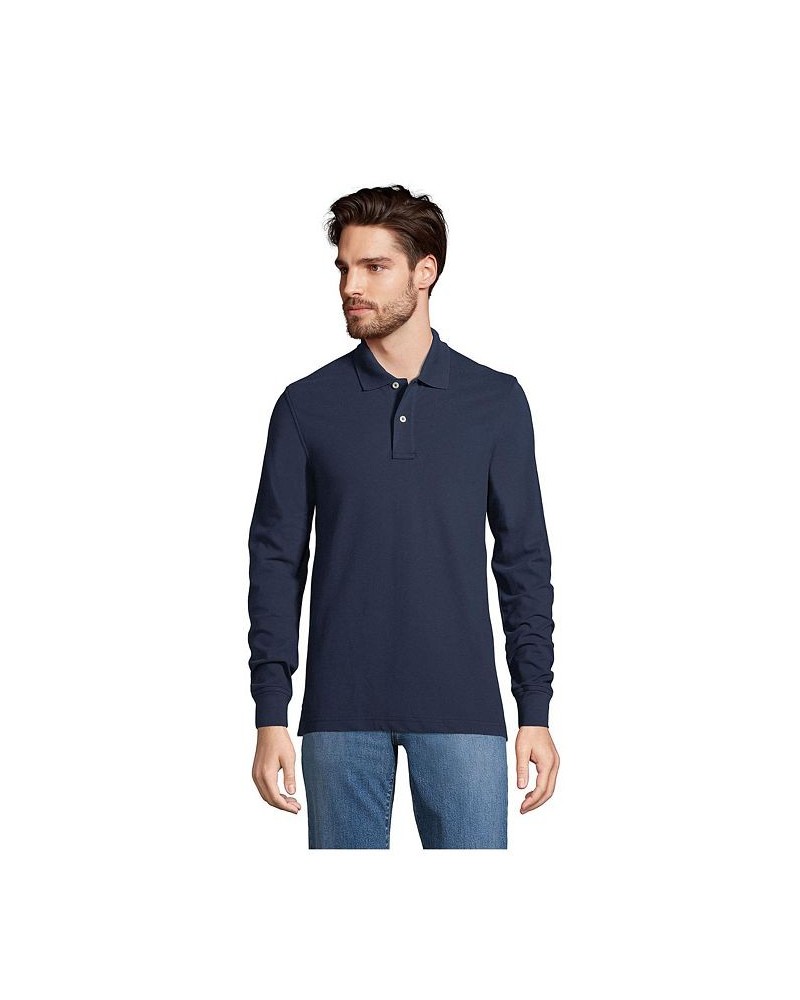 Men's Comfort First Long Sleeve Mesh Polo Blue $27.28 Polo Shirts