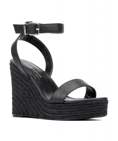 Women's Gale Wide Width Wedge Sandals Black $57.48 Shoes