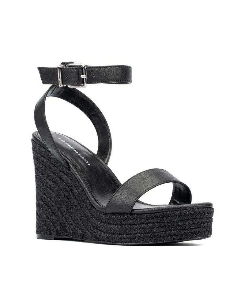 Women's Gale Wide Width Wedge Sandals Black $57.48 Shoes