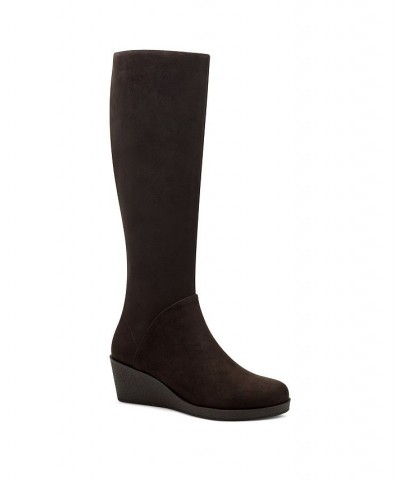 Women's Tall Binocular Wide Calf Wedge Boots Brown $68.40 Shoes