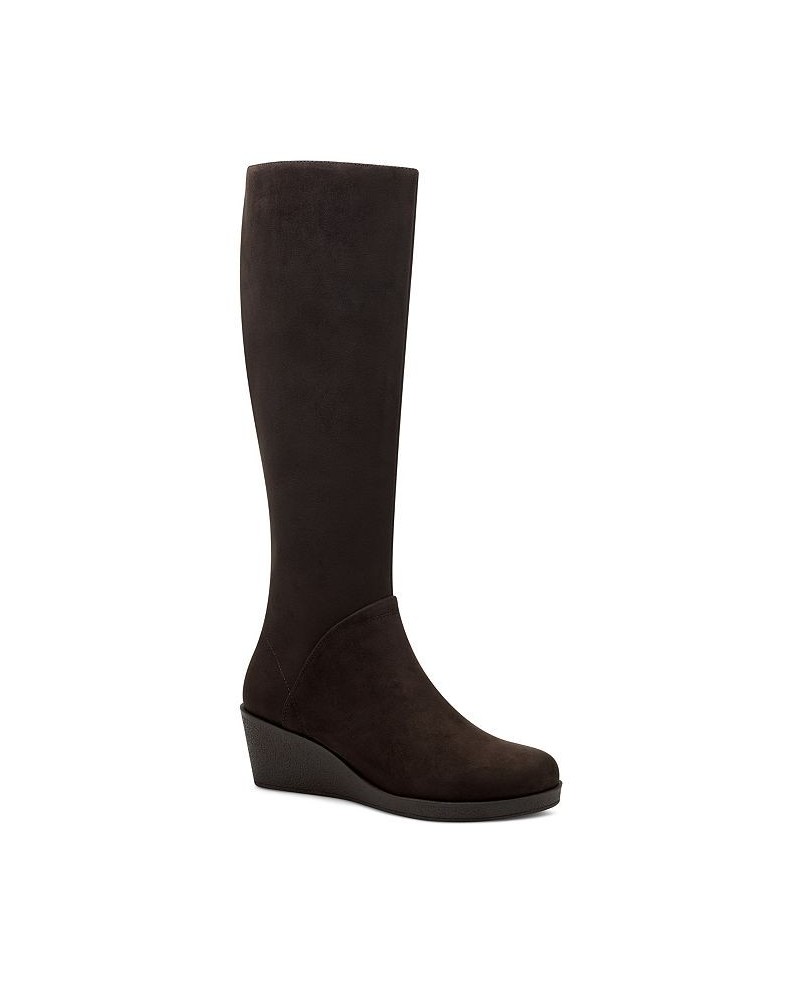 Women's Tall Binocular Wide Calf Wedge Boots Brown $68.40 Shoes