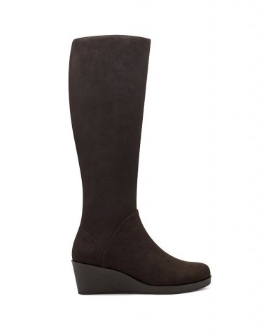 Women's Tall Binocular Wide Calf Wedge Boots Brown $68.40 Shoes