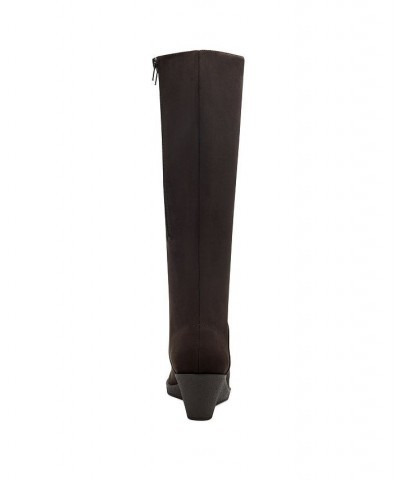 Women's Tall Binocular Wide Calf Wedge Boots Brown $68.40 Shoes