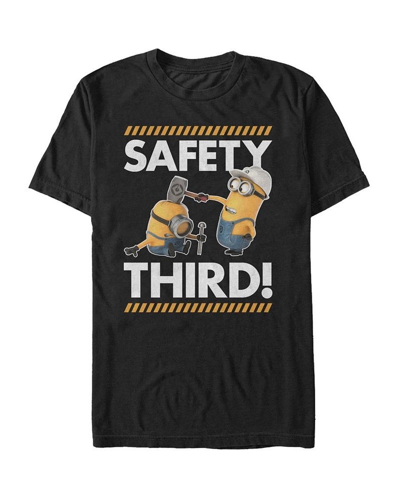 Minions Men's Safety Third Short Sleeve T-Shirt Black $17.50 T-Shirts