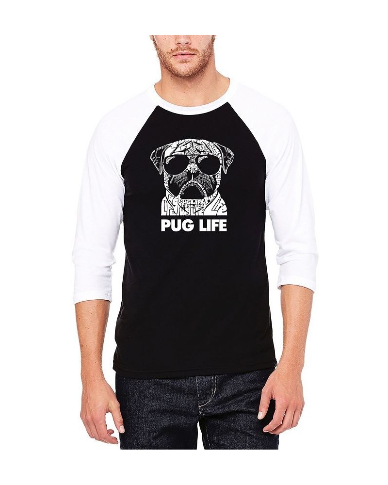 Men's Pug Life Raglan Baseball Word Art T-shirt Black $20.70 T-Shirts