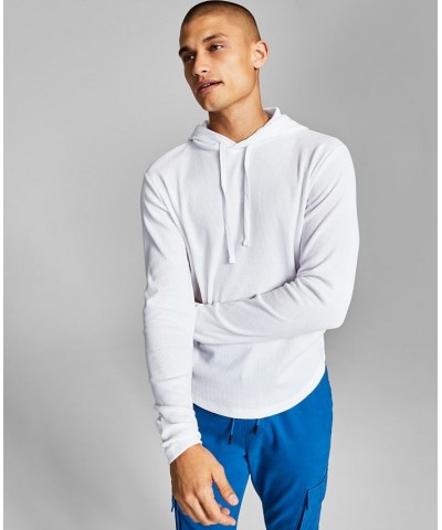 Men's Thermal Waffle-Knit Hooded T-Shirt White $16.27 T-Shirts