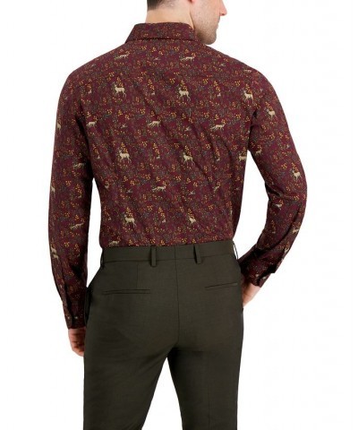 Men's Slim-Fit Performance Stretch Forest-Print Dress Shirt Red $15.84 Dress Shirts