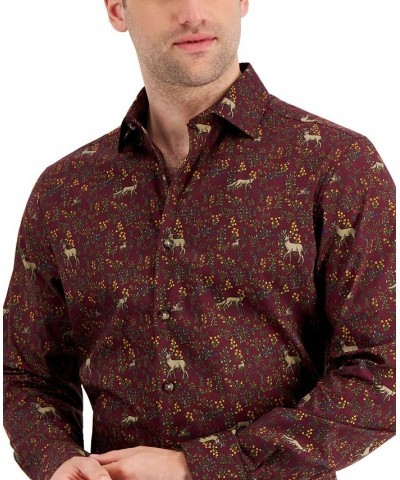 Men's Slim-Fit Performance Stretch Forest-Print Dress Shirt Red $15.84 Dress Shirts