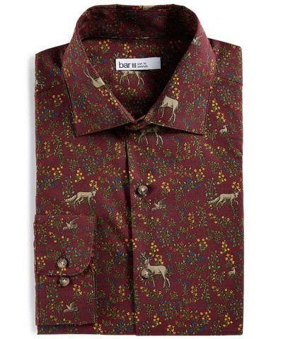 Men's Slim-Fit Performance Stretch Forest-Print Dress Shirt Red $15.84 Dress Shirts