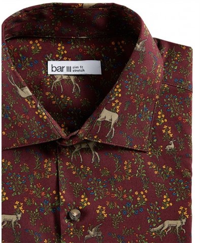 Men's Slim-Fit Performance Stretch Forest-Print Dress Shirt Red $15.84 Dress Shirts