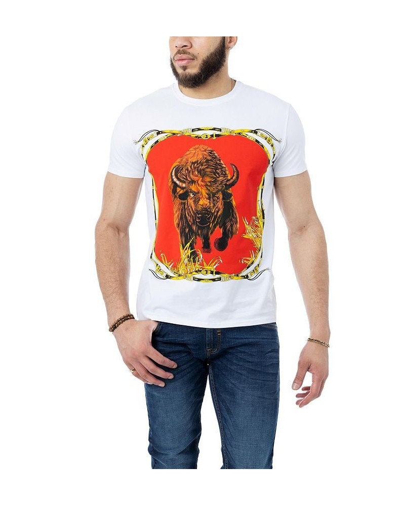 Men's Bison Rhinestone T-shirt White $26.55 T-Shirts