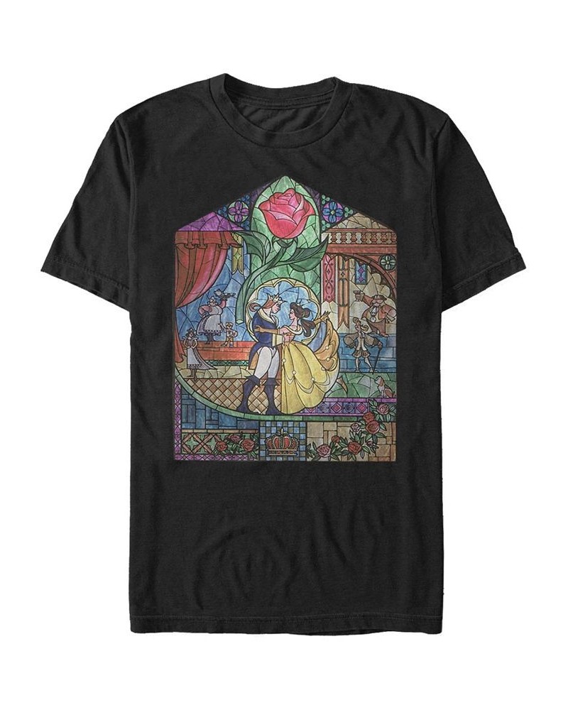 Disney Men's Beauty and The Beast Glass Portrait Short Sleeve T-Shirt Black $14.00 T-Shirts