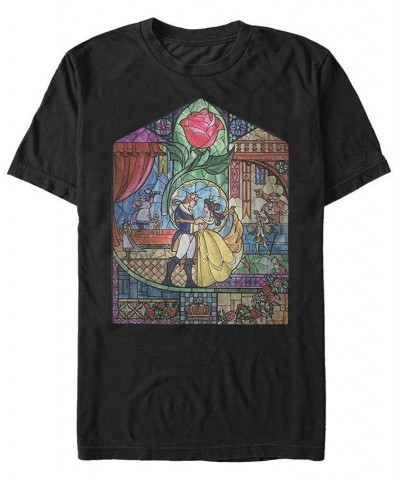 Disney Men's Beauty and The Beast Glass Portrait Short Sleeve T-Shirt Black $14.00 T-Shirts